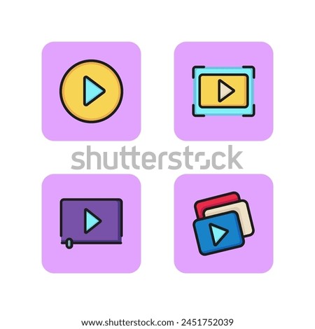 Video player line icon set. Round video button, focus finder, media player, playlist. Watching video concept. Vector illustration for web design and apps