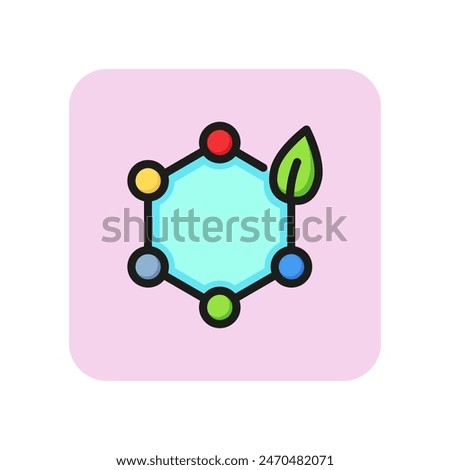 Organic molecule line icon. Hexagon, leaf, bond, compound. Chemistry concept. Can be used for topics like science, analysis, education, microbiology