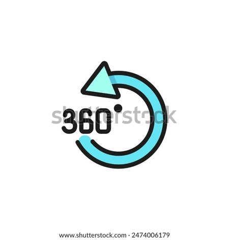 Turning Three hundred and sixty degree line icon. Wide angle, arrow, circle. Digital world concept. Vector illustration can be used for topics like three dimensional space, rotation, virtual reality