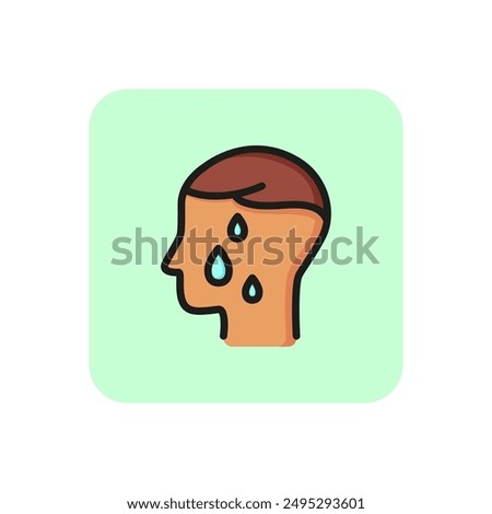 Sweating line icon. Person, profile, drops, wet. Health care concept. Can be used for topics like fiver, disease, symptoms, cold, flu