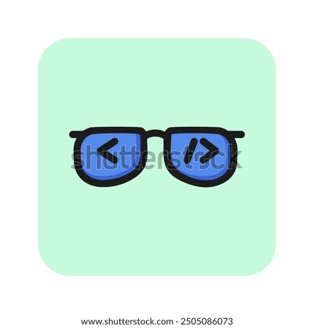 HTML brackets in glasses line icon. Programmer, software developer, backend. Coding concept. Vector illustration can be used for topics like IT, technology, web design