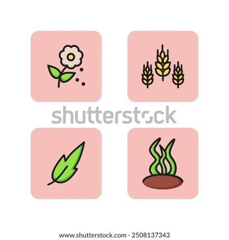 Allergens line icon set. Flower pollen, wheatears, grass, leaf. Allergy concept. Vector illustration can be used for topics like agriculture, spring plant, healthcare