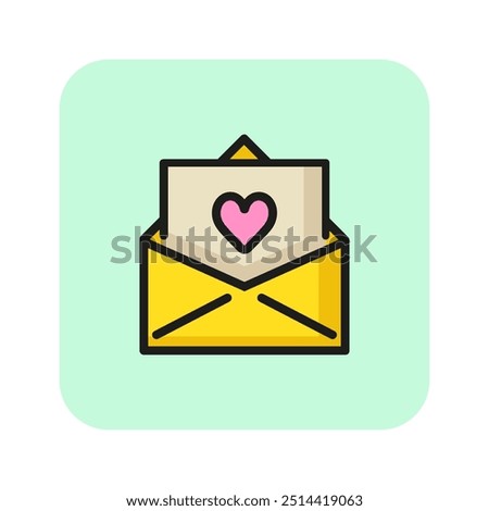 Wedding invitation line icon. Envelope, paper, heart. Wedding concept. Vector illustration can be used for topics like marriage, merry, love, family