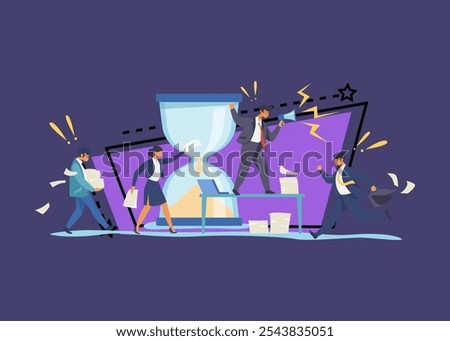 Hurrying workers, burnout. Boss shouting at employees, deadline flat vector illustration. Work related stress concept for banner, website design or landing web page