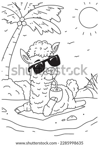 Children coloring book page sheep on the beach ilustration
