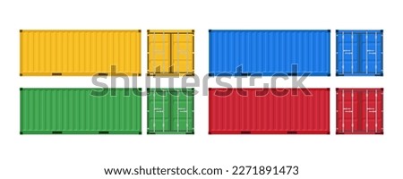 Large shipping containers. Set of cargo containers of different colors. Vector illustration. Isolated on a white background.