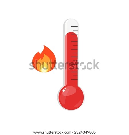 Vector illustration of hot temperature thermometer with a fire sign. Vector illustration in a flat style. isolated on white background.