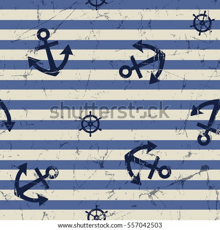 vector seamless pattern: anchor and steering wheel.