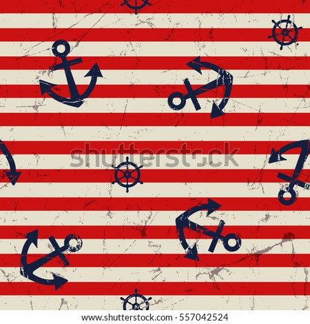 vector seamless pattern: anchor and steering wheel.