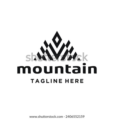 Simple Mountain Peak With Geometric Lines For Outdoor Adventure Logo Design