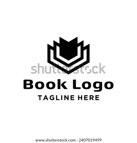 Simple Open Book with Geometric Line Art For Education and Library Logo Design