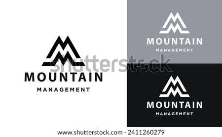 Initial Letter M MM Mountain Peak With Simple Geometric Line Art Logo Design