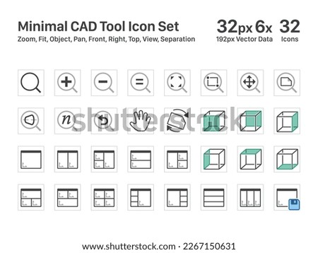 CAD Icons 07 Light Zoom Fit Object Pan Front Right Top View Separation 