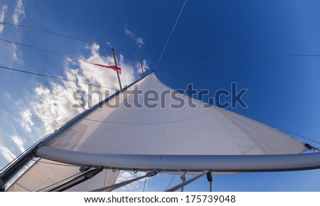 Rigging, ropes, shrouds and sail crop on the yacht