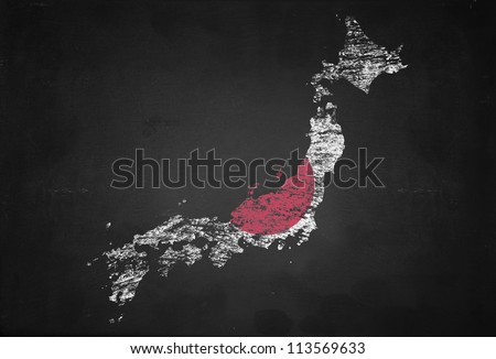 Japan flag map isolated on black bload background