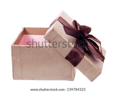 Brown gift cardboard present box isolated on white background