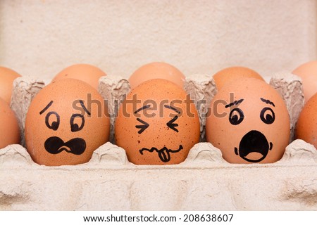 Panic face eggs in brown paper box