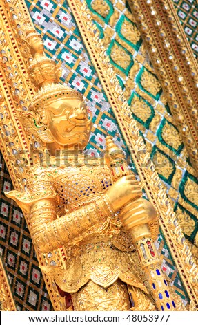 Golden demon statue temple decoration at Wat prakaew, Bangkok, Thailand
