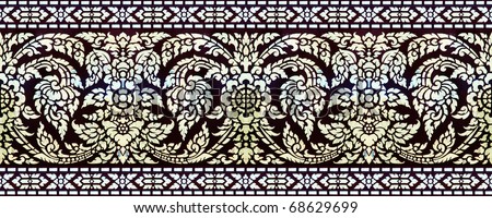 Pearl color on black thai painting wallpaper, Buddha temple wall and  ceiling decoration