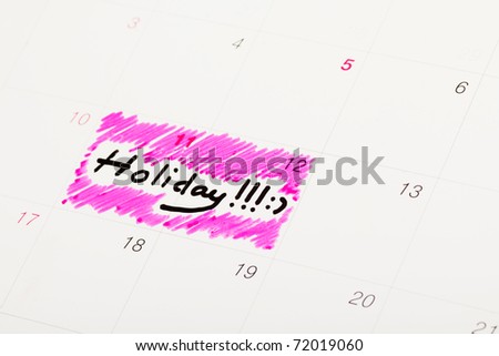 Calendar marked as holiday with pink highlight