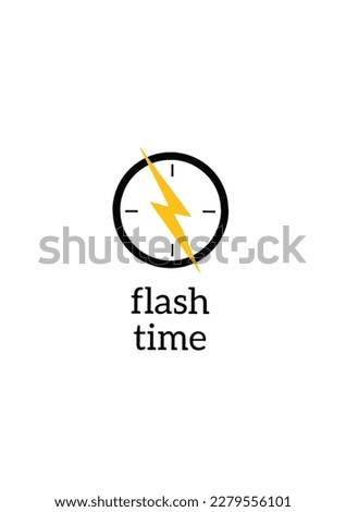 a time or clock logo with a lightning bolt which means fast time, on a white background