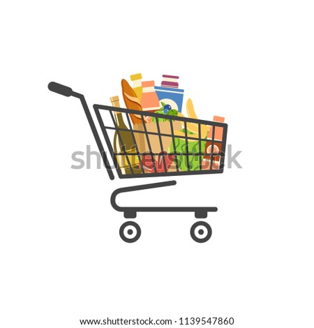 Shopping cart filled with food isolated vector