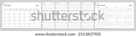 2025 Calendar with all the months, free space for nots , last page all the months 