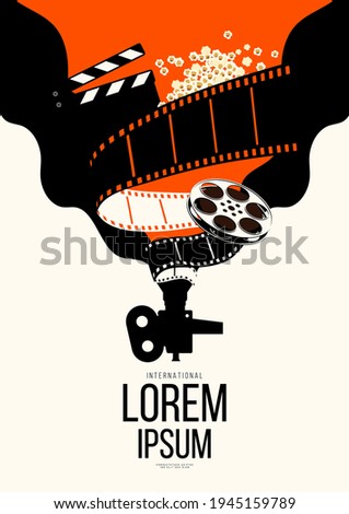 Movie and film poster design template background with vintage film reel. Can be used for backdrop, banner, brochure, leaflet, flyer, print, publication, vector illustration
