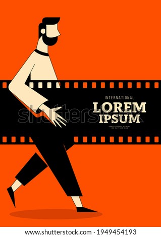 Movie and film poster design template background with vintage retro film reel. Can be used for backdrop, banner, brochure, leaflet, flyer, print, publication, vector illustration