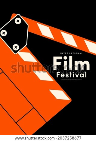 Movie and film poster design template background with film slate. Can be used for backdrop, banner, brochure, leaflet, flyer, print, publication, vector illustration