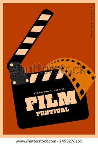 Movie and film festival poster template design background vintage retro style with film slate. Design element can be used for  banner, brochure, leaflet, flyer, print, vector illustration