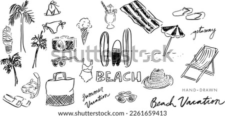 A collection of vector clipart all about summer beach vacation.