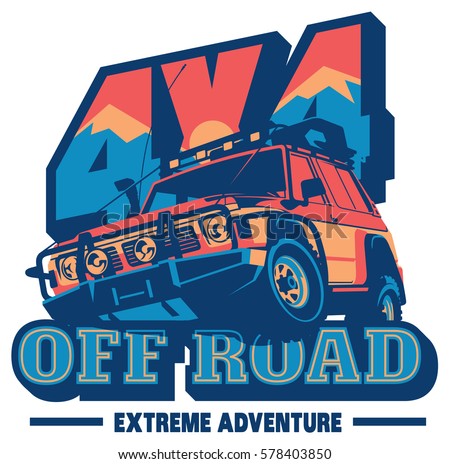 Off-road car logo, safari suv, expedition offroader.