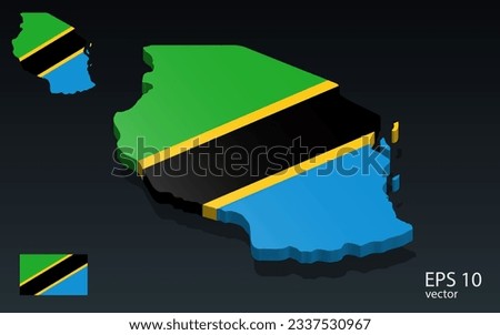 3D Tanzania map and flag . 3D shape design . Independence day concept . Perspective view . Vector