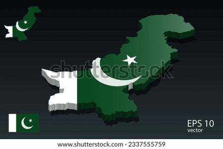 3D pakistan map and flag . 3D shape design . Independence day concept . Perspective view . Vector