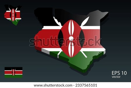 3D Kenya map and flag . 3D shape design . Independence day concept . Perspective view . Vector