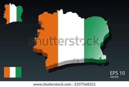 3D Ivory Coast map and flag . 3D shape design . Independence day concept . Perspective view . Vector