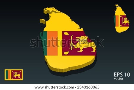 3D Sri Lanka map and flag . 3D shape design . Independence day concept . Perspective view . Vector