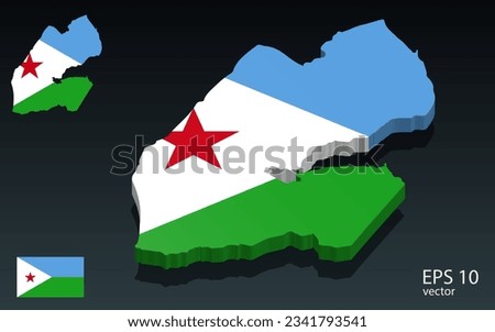 3D djibouti map and flag . 3D shape design . Independence day concept . Perspective view . Vector