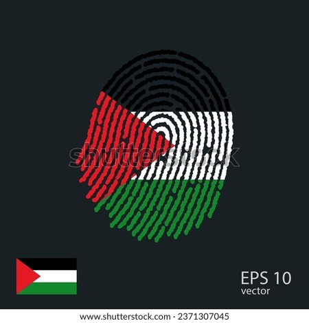 Vector fingerprint colored with the national flag of Palestine