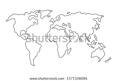 World map. Hand drawn simple stylized continents silhouette in minimal line outline thin shape. Isolated vector illustration Stockfoto © 