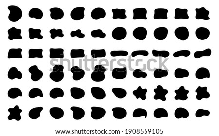 Blob shapes vector set. Organic abstract splodge elemets monochrome collection. Inkblot simple silhouette. Black and white minimal forms isolated on white background