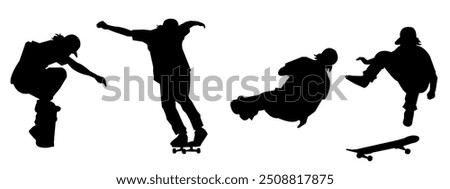 silhouette set of skateboarders. skateboarding,sports,vector illustration.