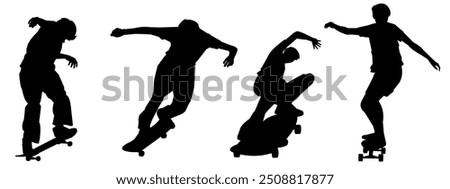 silhouette set of skateboarders. skateboarding,sports,vector illustration.