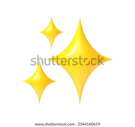 Shining stars emoji. Sparkles golden 3d style star icon, twinkle social media platform symbol. Yellow cartoon glittering abstract element vector set. Glossy icons, best service rate