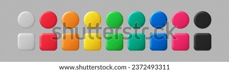 3D color button. Square and circle glossy colorful web ui buttons, red and green, black and white, blue and yellow user interface vector elements. Game buttons design isolated icons set