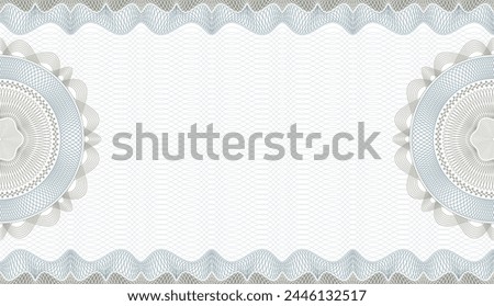 Gift certificate. Voucher with guilloche grid and pattern coupon or cheque template with guilloche border and rosette. Watermark security editable stroke vector paths, document protection