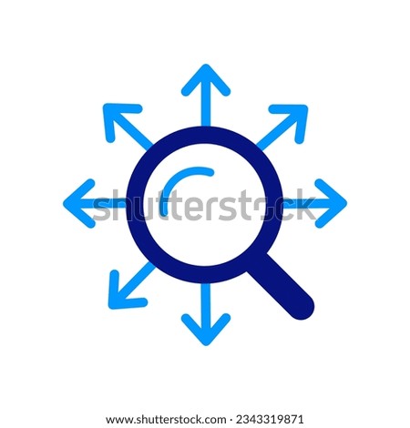 Opportunity finder Icon. Search futures with magnifying glass. Search engine optimization and seo concept. Multi search vector graphics.