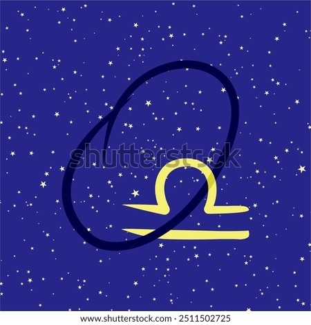 Libra in combination with the letter O. Zodiac sign. On a dark blue starry background. Astrology and horoscopes concept. Vector illustration.