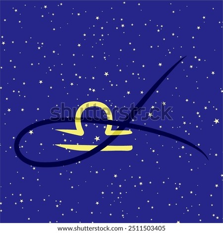 Libra in combination with the letter L. Zodiac sign. On a dark blue starry background. Astrology and horoscopes concept. Vector illustration.